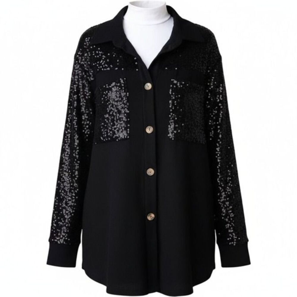 SMALL BLACK SEQUIN SHACKET-NWT